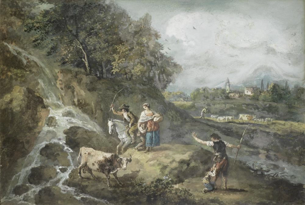 Paesaggio con pastori e mucche